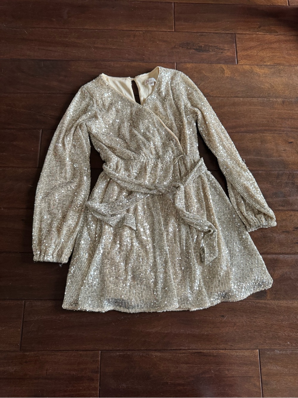 GB girls Gold Sequin Long Sleeve Wrap Dress